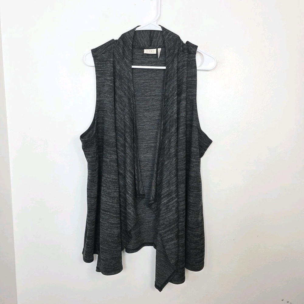 LOGO Lori Goldstein‎ Gray Heathered Drapey Lagenlook Neutral Knit Vest Size XL